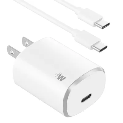 Just Wireless 20W 1-Port USB-C Home Charger with 6 USB-C to USB-C Cable - White