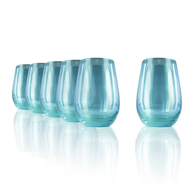 Stolzle Lausitz Set of 6 15.75oz Mirrors Tumbler Glasses Turquoise