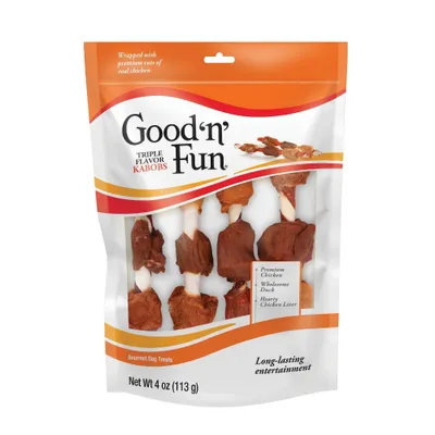 Good n Fun Triple Flavor Pork, Beef and Chicken Kabobs Long Lasting Rawhide Dog Treats