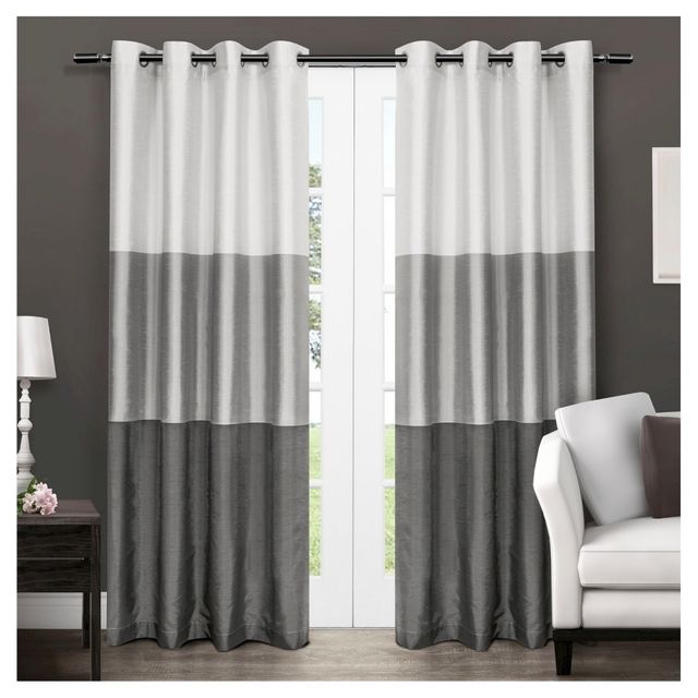 Set of 2 108x54 Chateau Striped Faux Silk Grommet Top Window Curtain Panel Dark Gray - Exclusive Home: Room Darkening, Modern Style