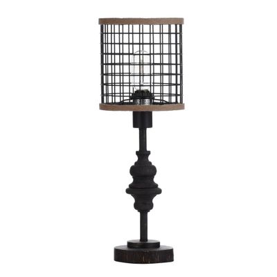 20 Metal Table Lamp with Caged Shade Black/Natural - StyleCraft: Modern Adjustable Desk Task Lamp, UL Listed, E26 Socket