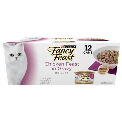 Purina Fancy Feast Grilled Chicken Flavor Feast in Gravy Wet Cat Food Cans - 3oz/12ct Pack