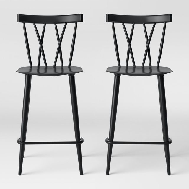 Set of 2 Becket Metal X Back Counter Height Barstool Black - Threshold