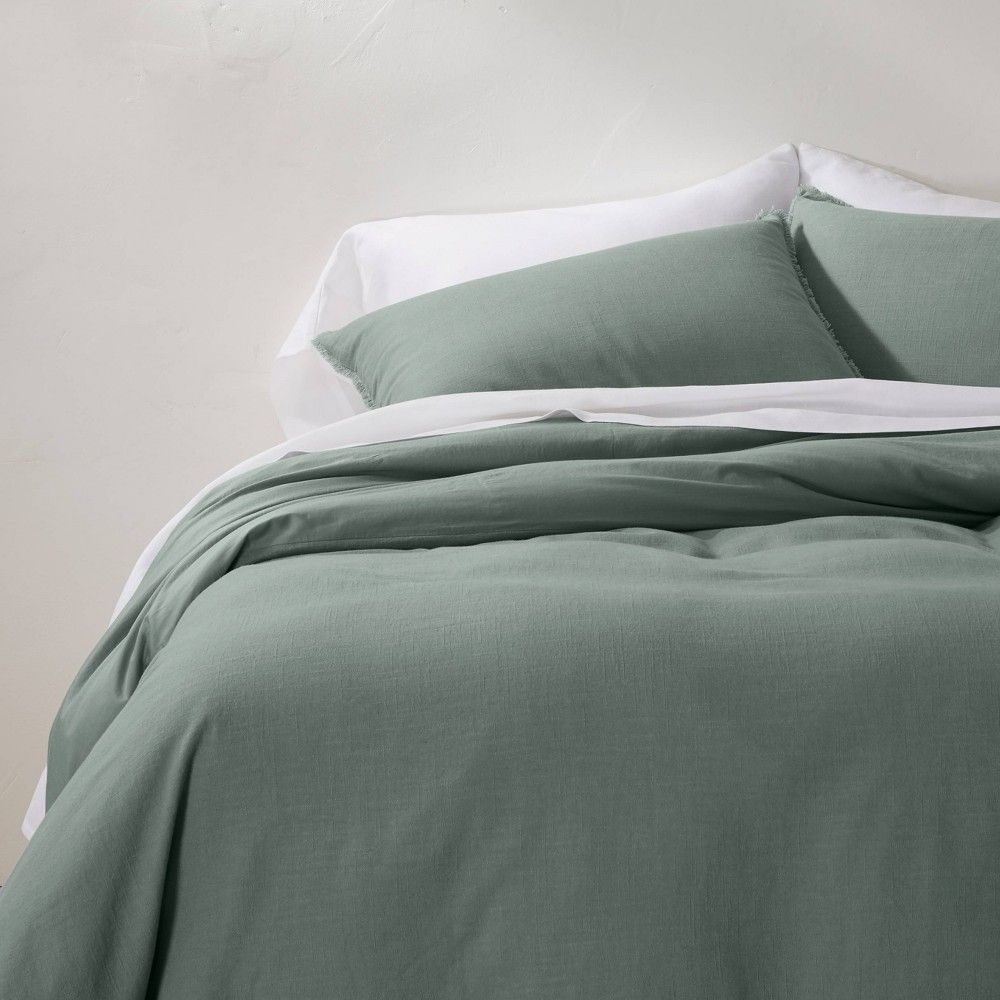 Casaluna Full/Queen Heavyweight Linen Blend Duvet Cover & Sham Set Sage  Green - Casaluna | The Market Place