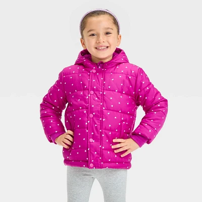 Baby Girls Heart Printed Heavyweight Puffer Jacket