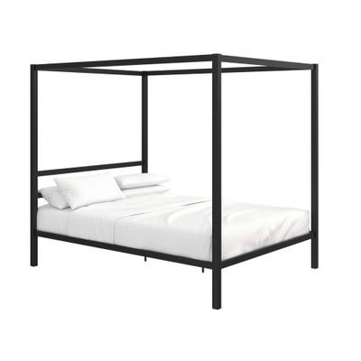 Room & Joy Queen Briella Metal Canopy Bed Black : Modern Luxury Style, Powder-Coated Finish, No Mattress Included