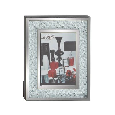 5 x 7 Glass Mirrored Photo Frame with floating Crystals Silver - Olivia & May