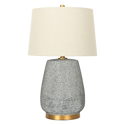 Storied Home Textured Stoneware Table Lamp with Gold Accents and Linen Shade: ETL Listed, Ceramic Body