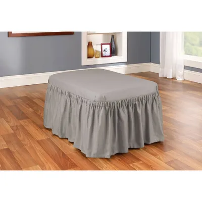 Duck Ottoman Slipcover Gray - Sure Fit: Cotton, Indoor Stretch Fit, Elastic Bottom, Machine Washable