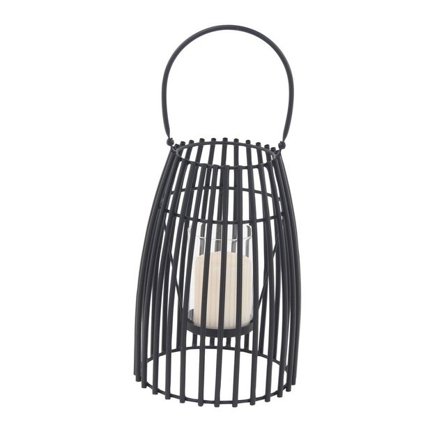 Olivia & May 12 x 8 Modern Iron/Glass Decorative Caged Candle Holder Black: Satin Finish, Tabletop Display