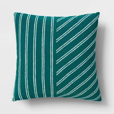 Square Pieced Angled Striped Woven Cotton Pillow Dark Green - Room Essentials