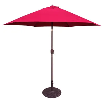 9 x 9 Round Crank Patio Umbrella - Red - Tropishade: Hexagon Shape, Weather-Resistant, Push-Button Tilt