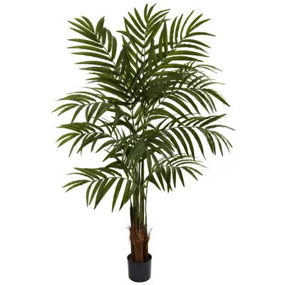 Nearly Natural 60 Artificial Big Palm Tree in Pot Black: Indoor Faux Palm, No Assembly, Summer Decor