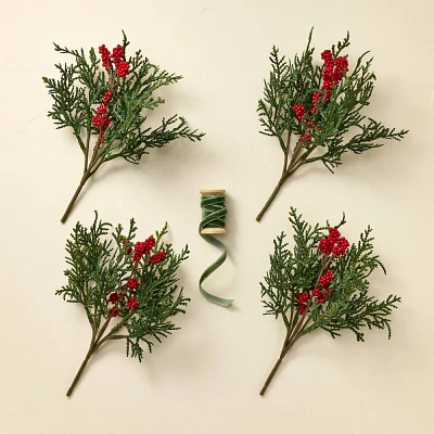 Faux Cedar & Winterberry Sprig Christmas Gift Toppers (Set of 4) - Hearth & Hand with Magnolia