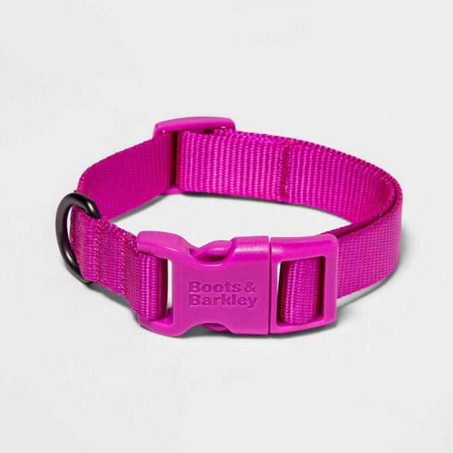 Basic Dog Adjustable Collar with Color Matching Buckle - XS - Pink - Boots & Barkley