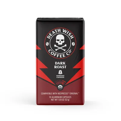 Death Wish Coffee Organic and Fair Trade Espresso Roast Single-Serve Coffee Pods 10ct/1.38oz