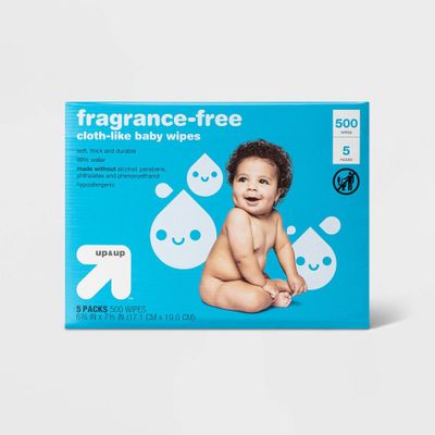 Fragrance Free Cloth-like Baby Wipes - 5pk/500ct Total - up & up