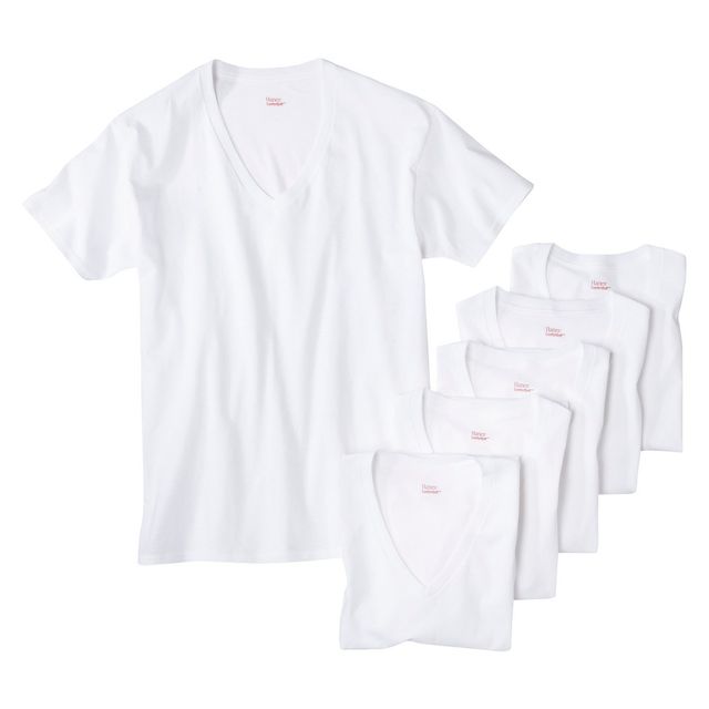 Hanes Mens 5pk V-Neck T-Shirt - White 2XL