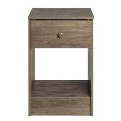 Astrid Drawer Nightstand  - Prepac: Open-Shelf Design, Solid Wood Knobs, Laminated Surface