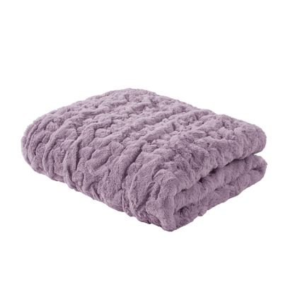 50x60 Ruched Faux Fur Throw Blanket Lavender - Madison Park