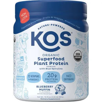 KOS Organic Vegan Plant Based Meal Replacement Protein Powder - Blueberry Muffin - 13.75oz