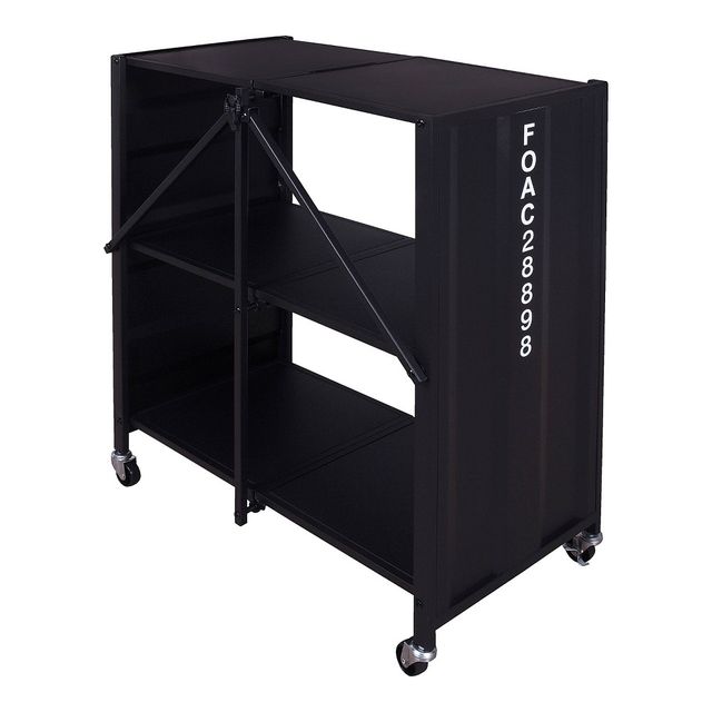 24/7 Shop At Home 35 Conlig Steel Folding Bookcase with Wheels : 2-Shelf, Metallic Finish, Mobile Storage