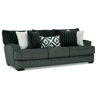 HOMES: Inside + Out Telven 98 Sofa Chenille Channel Tufted with Pillows Gray