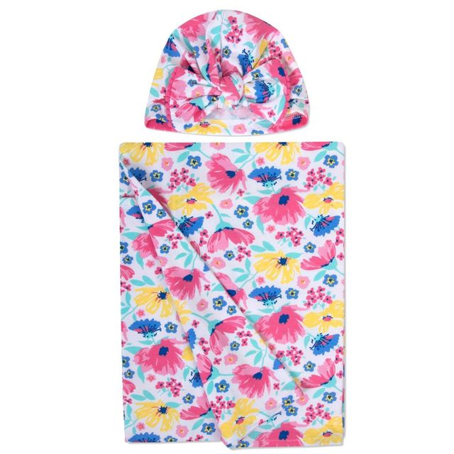 Baby Essentials Floral Swaddle Blanket and Turban Set