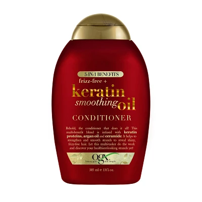 OGX Frizz-Free + Keratin Smoothing Oil Conditioner, 5 in 1, for Frizzy Hair, Shiny Hair - 13 fl oz