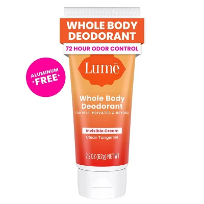 Lume Whole Body Womens Deodorant - Invisible Cream Tube - Aluminum Free - Clean Tangerine Scent - 2.2oz