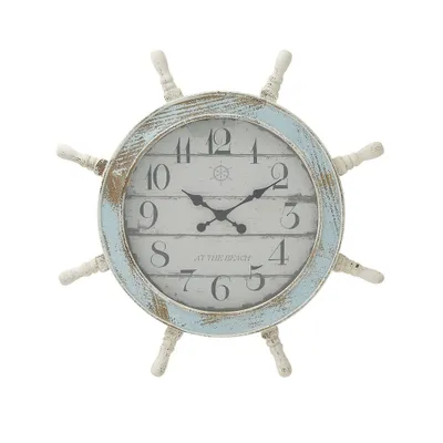 28x28 Wood Sail Boat Ship Wheel Wall Clock Blue - Olivia & May: Silent, Oversized, Coastal Decor