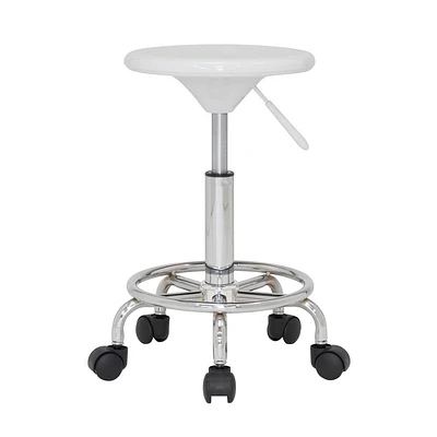 studio designs Studio Modern Height Adjustable Stool with Casters and Foot Ring White/Chrome: Swivel Office Chair, Rolling Desk Seat