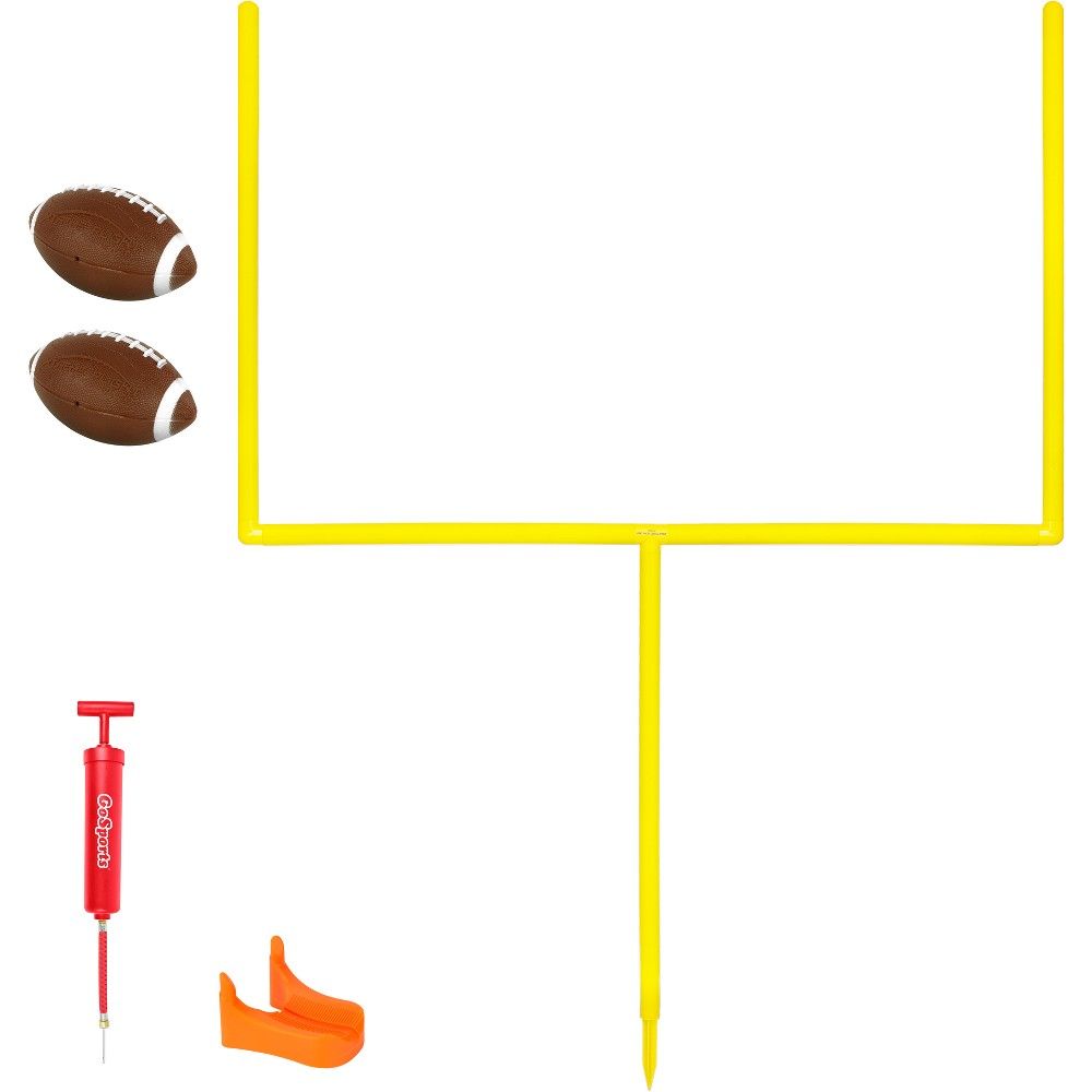 GoSports 8ft Pro Kick Challenge Field Goal Post Set with 2 Footballs and Kicking Tee - 13pc