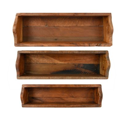 Storied Home Set of 3 Found Wood Boxes Brown: Rustic Decorative Trays, Not for Food Service