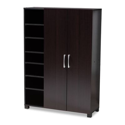 Marine Finished 2 Door Wood Entryway Shoe Storage Cabinet with Open Shelves Brown - Baxton Studio: Organizer for Closet, Wenge Finish