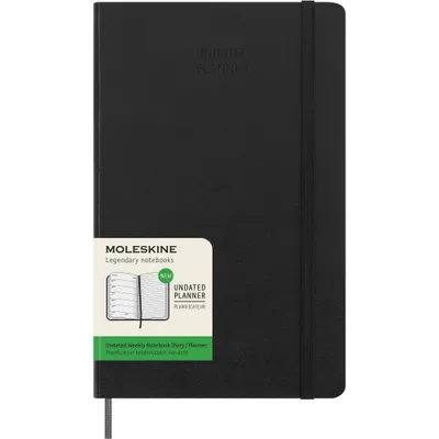 Moleskine Undated Weekly 12 Month Large Hardcover Planner: Black Journal Notebook with Elastic Closure & Ribbon Marker