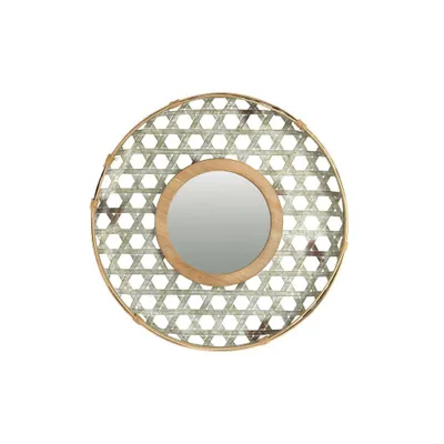 Round Metal Wall Mirror with Galvanized Wood Frame - Storied Home