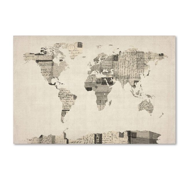 22 x 32 Vintage Postcards World Map by Michael Tompsett - Trademark Fine Art: Canvas Travel Wall Art, Unframed Horizontal Decor