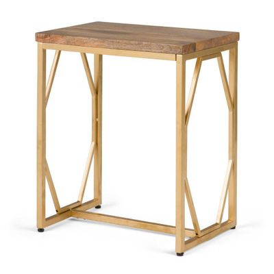 13 Ebsen Metal and Wood Accent Table Natural/Gold - WyndenHall: Sturdy Mango Wood, Powder-Coated Frame, AXCMTBL-13