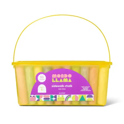 50ct Sidewalk Chalk Set with Yellow Box - Mondo Llama: Jumbo Outdoor Kids Chalk, 4.2 Length, 50 Pieces