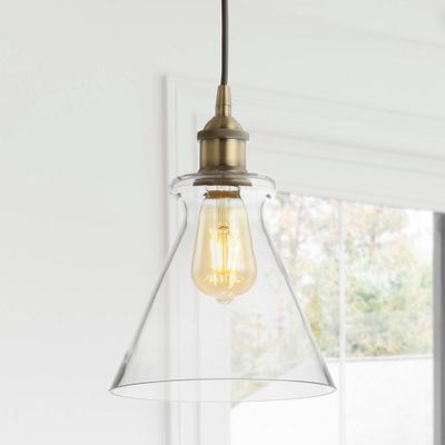 7.5 Adjustable Metal Goldwater Drop Pendant (Includes Energy Efficient Light Bulb) Brass - JONATHAN Y: Modern Glass Ceiling Fixture, UL Listed