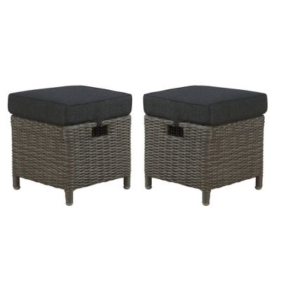 Asti Wicker Outdoor 15 Square Ottomans with Cushions - Gray - Alaterre Furniture