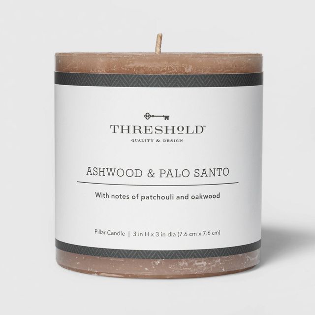 Pillar Ashwood and Palo Santo Candle Tan - Threshold: Scented, Burn