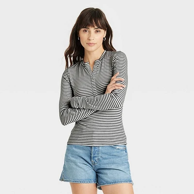 Women Long Sleeve Henley Neck T-Shirt