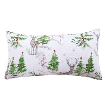 Standard Villa Lugano Sleigh Bells Sham White/Green/Red - Levtex Home: Cotton Reindeer Design, Tie Closure