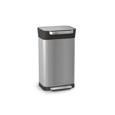 Joseph Joseph Stainless Steel 30L Step Trash Can Compactor: Dual Compartment, Removable Inner Bucket, Silver