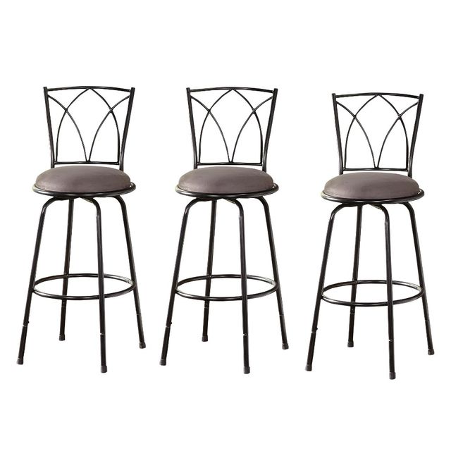 Set of 3 Delta Adjustable Height Stool Black/Gray - Buylateral: Swivel, Metal Frame, Microfiber