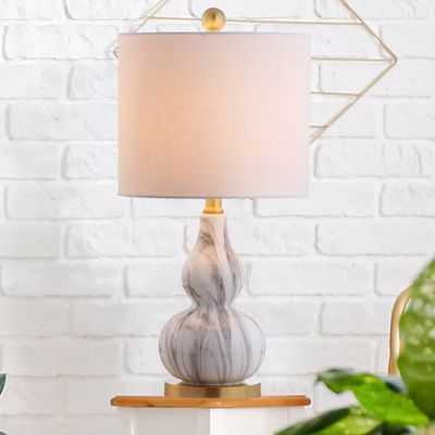 20.5 Glass Anya Mini Table Lamp: Brass Accents, Linen Shade - JONATHAN Y