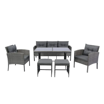 Nestfair Gray 6pc Wicker Patio Conversation Set Dark Gray