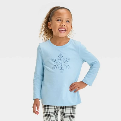 Toddler Girls Snow Flake Long Sleeve Graphic T-Shirt